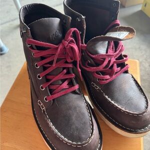 Danner Brown Leather Lace-Up Boots with Burgundy Laces